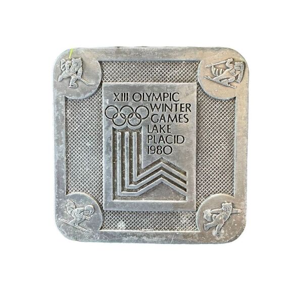 Vintage 1980's Lake Placid USA Winter Olympic Games Belt Buckle Solid Pewter Tru - Picture 1 of 2